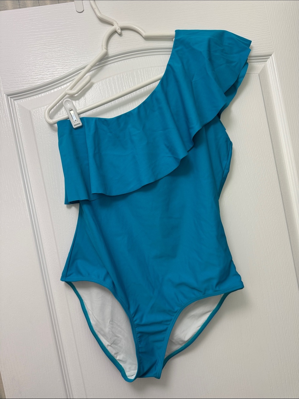 One-Shoulder Ruffle One-Piece Swimsuit - turquoise